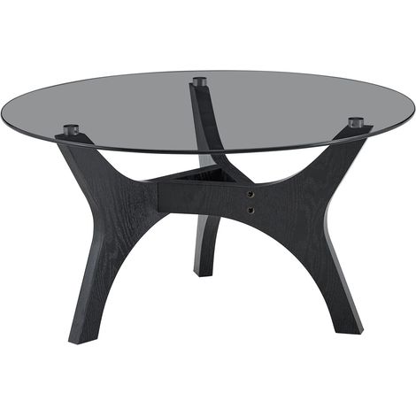 Mesa de centro redonda de cristal 80 cm con marco de MDF negro (1/5)