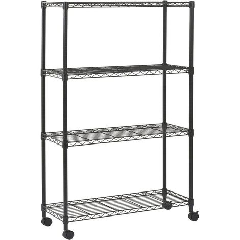 Scaffale acciaio cromato con ruote 4 ripiani 90x35x137 cm (1/5)