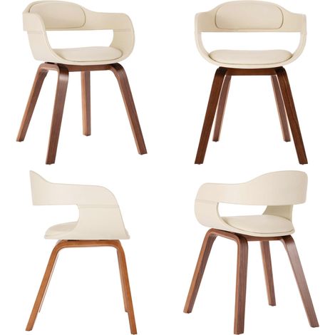 Vidaxl – Chaise de salle à manger blanche en bois courbé et similicuir – Confort optimal avec accoudoirs – Dimensions 49x51x70 cm – Capacité 110 kg (1/5)