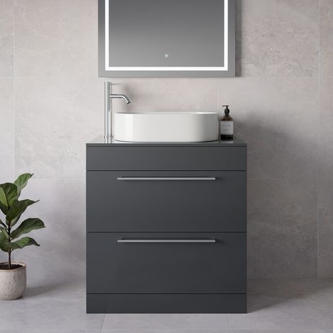 Napoli 460 Gloss Grey 800mm 2 Drawer Vanity Unit for Countertop Basins - 800mm - Chrome 480mm Handle