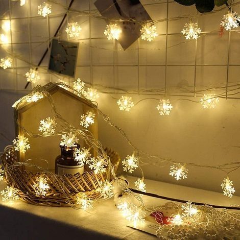 Lichterkette mit Schneeflockenmotiv, 10 m lange Lichterkette mit 100 LEDs, Fensterdekoration, Weihnachten, Hochzeit, Geburtstag, Zuhause – Warmweiß (1/4)