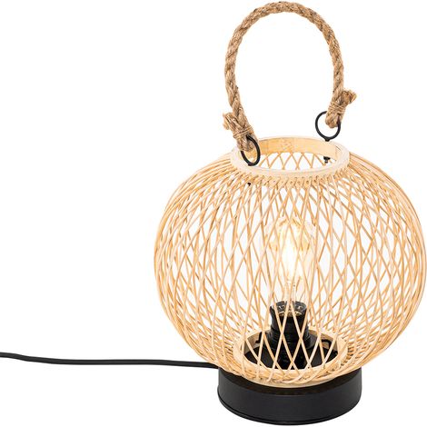 QAZQA rústico Lámpara de mesa de exterior rústica de ratán - Calamus /Acero Redonda Adecuado para LED Max. 1 x 40 Watt