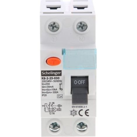 A 2P 25A 30mA disyuntor diferencial schelinger A03-K8-2-25-030
