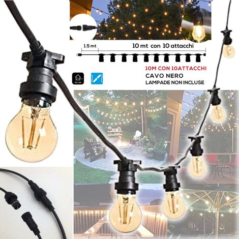 TrAdE Shop Traesio - Catena Luminosa Led Catenaria Con 10 Portalampade E27 10mt Prolungabile Ip54 -