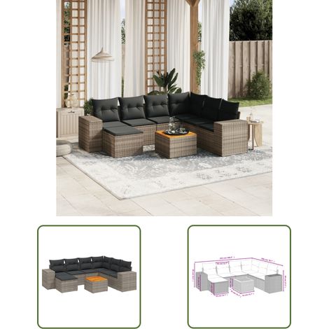 The Living Store 8-tlg. Garten-Sofagarnitur mit Kissen Grau Poly Rattan - Gartenmöbel - Esstischgarnituren - Outdoor Möbel - Lounge Set - Rattan Gartenmöbel (1/3)