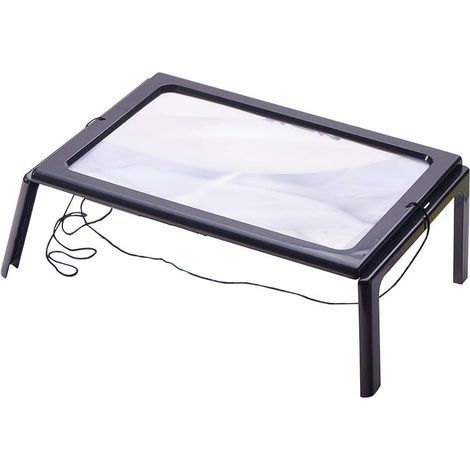 Loupe de lecture avec 4 lumières LED, grossissement 3x Éclairage Loupe rectangulaire A4 avec lampe loupe sur pied (1/5)