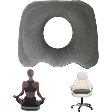 Coussin de siège gonflable 45 x 39 x 11 cm, coussin pour coccyx, pour position assise prolongée, chaise de bureau, voiture et fauteuil roulant, gris (1/5)