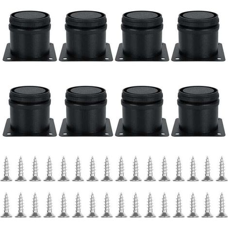 Ensemble de 8 pieds de meubles réglables noirs, Ø 50 mm/Hauteur 50 mm, pieds de canapé en métal inoxydable, pieds de table basse pour meubles TV, armoires, lits, postes de travail, avec 32 vis (1/5)
