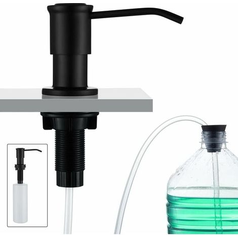 Dispenser di sapone integrato, dispenser di sapone per lavello da cucina, dispenser di sapone integrato con bottiglia da 500 ml e set di tubi di prolunga da 1,0 m, ricarica dall'alto, nero (1/4)