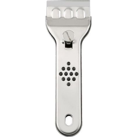 Grattoir en acier inoxydable avec 10 lames de rechange, pour plaques à induction, vitres, carrelage, verre et miroirs. (1/5)