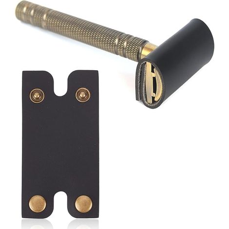 Estuche de cuero negro para maquinilla de afeitar de seguridad - Protector 2 piezas, fácil de transportar, mantiene tu afeitadora protegida