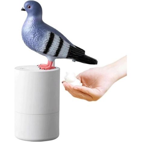 QORVA-Distributeur de savon mousse Pigeon, Distributeur de savon drôle d'oiseau, Distributeur de savon mousse sans contact (Gris)