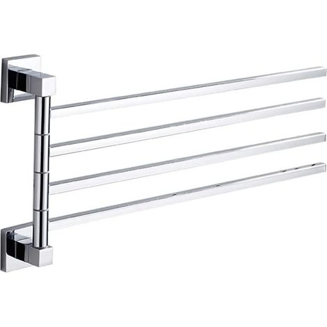 Porte-serviettes mural salle de bain, bras pivotants 180° x4, design rotatif, support en métal robuste, rangement pratique pour serviettes, finition moderne. (1/4)