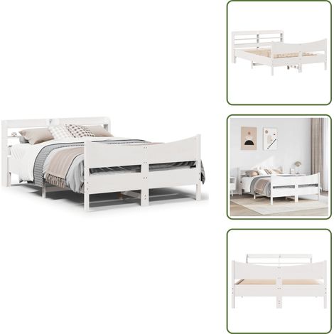 Cadre de lit avec tête de lit blanc 150x200 cm bois pin massif - Cadre De Lit - Cadres De Lit - Sommier - Meuble De Chambre À Coucher (1/5)