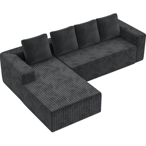 Canapé d'angle modulable L en tissu velours côtelé gris avec chaise longue droite, sans assemblage (1/5)