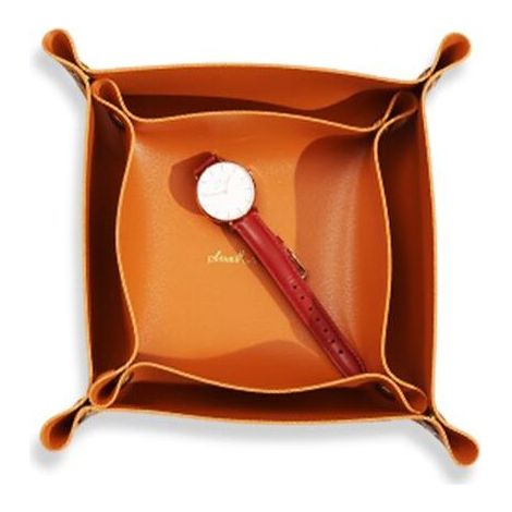 Plateau en Cuir de Différentes Tailles, Vide Poche en Cuir, Plateau Rectangulaire Classique en Cuir, Plateau de Rangement pour Monnaie, Clé, Portefeuille et Accessoire 2 Pièces, Ensoleillé (1/4)