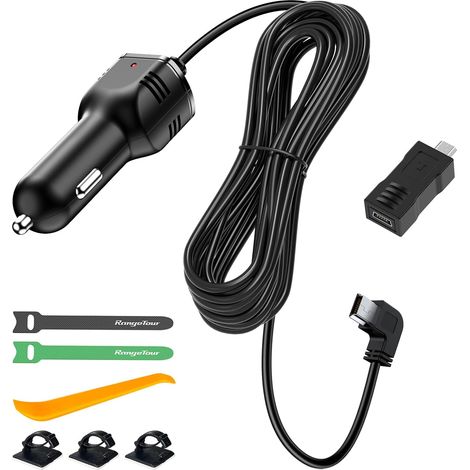 Chargeur de Voiture pour caméra embarquée, Mini USB et Micro USB, Cordon d'alimentation Universel pour enregistreurs de Conduite de Type L, Cordon d'alimentation de 4 m, 12 V/24 V à CC 5 V (1/5)