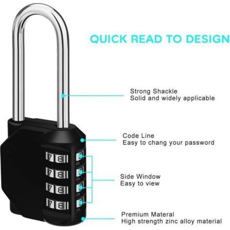 Cadenas À Code - 4 Chiffres - Pour Portail Et Abri De Jardin - Extérieur - Noir - 1 Pièce (1/3)