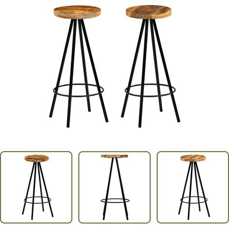 Tabouret industriel - Chaises de bar lot de 2 bois de manguier solide (1/5)