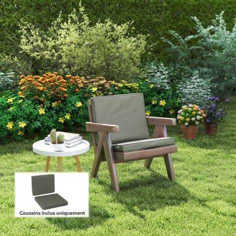 Coussins pour chaises de jardin, assise et dossier amovibles, polyester, 56 x 52 cm / 56 x 46 cm, gris foncé (1/5)