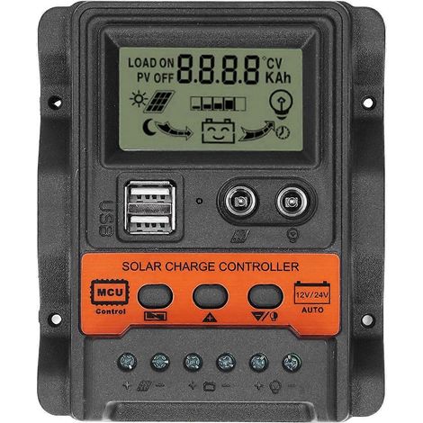 Solar-Laderegler mit LCD-Display, 2 USB-Ausgängen, PWM-Panel-Laderegler, 12 V/24 V, 30 A, 390 W/780 W