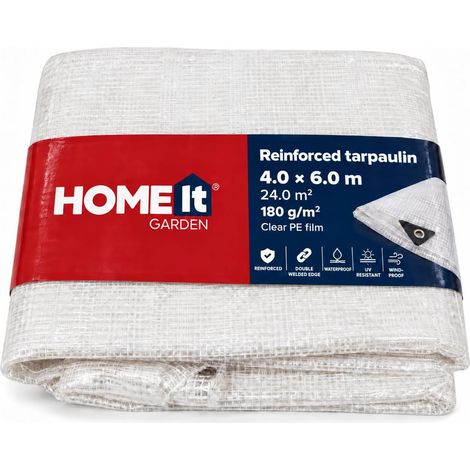 Bâche de Protection Renforcée Blanc 6 x 4 m, 180 g/m² - Bâche Transparente en Film PE Transparent, Résistant aux UV, de sorte Que Le matériau n'est Pas dégradé par Les Rayons du Soleil (1/5)