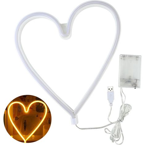 Lumière Néon LED - Cœur - Rechargeable Et À Piles - Décoration Romantique Pour Fête Des Amoureux - 29 x 25 x 2 cm - 1 Pièce (1/5)