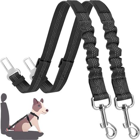 Cinturón de seguridad para coche para perros, [2 piezas] Arnés universal para coche, duradero, ajustable y resistente a desgarros, para perros y gatos, nailon negro (1/5)