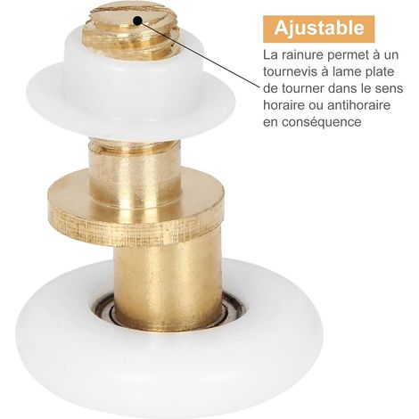 Juego de 12 rodillos para puerta corredera, 23 mm de diámetro, eje excéntrico, latón y nailon, para baño. (1/5)