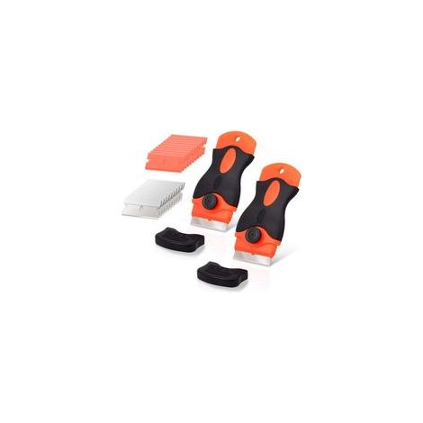 2 PCS Grattoir Plaque Vitrocéramique avec 10 raclettes en Plastique +10 Pièces Lames Métalliques, Grattoir vitrocéramique pour enlever Les étiquettes, Orange (1/5)