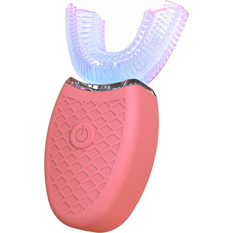 Brosse à dents électrique ultrasonique automatique en forme de U, à 360°, pour adultes, avec vibrations soniques et fonction automatique, rose.-AquaForge