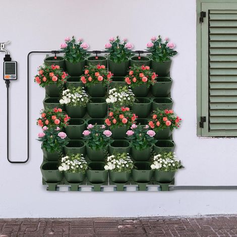 Sacs de fleurs suspendus avec système d'irrigation automatique, 36 poches, empilables, mur vertical pour jardin, cour, balcon, vert (1/5)