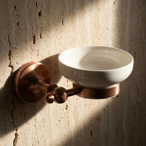 PaulGurkes Support de savon en cuivre - Accessoires de salle de bain rétro en céramique (1/4)