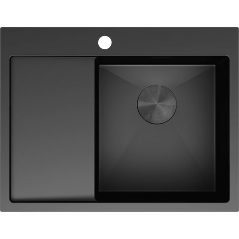 Mexen Exar Edelstahlspüle 1-beckig mit rechter Abtropffläche 620 x 480 mm, schwarz - 6432621005P-70 (1/5)