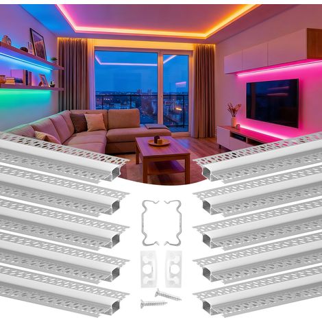 VEVOR LED Profil 10er-Pack 2 m, Eloxierte Trockenbauprofil mit Milchiger Abdeckung, Endkappen & Befestigungsclips, Deckenprofil, Diffusor Einbau in Gipskarton, Aluminiumprofile für Wand & Decke (1/5)