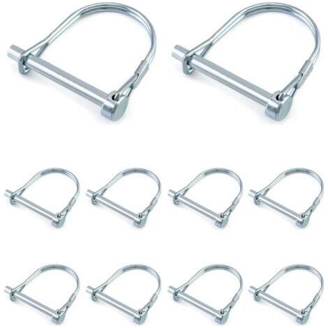 10 Pcs D Shape Locking Pin, Galvanized Carbon Steel Safety Pin for Garden Lawn Trailers 6 x 50 mm (1/5)