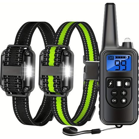 Collier de Dressage pour Deux Chiens Rechargeable et IP67 Étanche avec Distance de 800m avec 99 Niveaux de Mode Vibration, Choc Electrique, Sonore. (1/5)