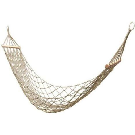 Hamac en Corde de Coton, Filet ¨¤ Suspendre, hamac pour int¨Rieur ou ext¨Rieur, hamac Simple avec Baton en Bois, terrasse, Plage, Camping - Blanc-- (1/5)