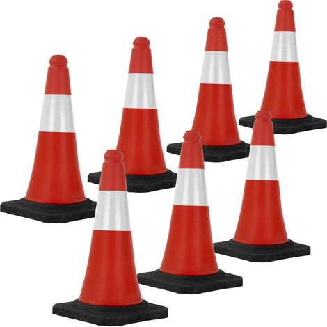 ECD Germany Set 7x Coni Stradali Segnaletici per il Traffico da 51 cm Rosso e Bianco Coni con Strisce Bianche Riflettenti Piloni con Base Pesante di Avvertimento Cono di Marcatura di Segnalazione