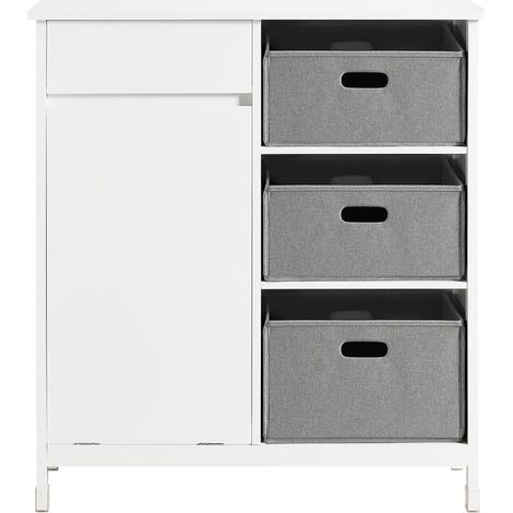 Sobuy – Meuble bas de salle de bain avec 3 paniers à linge – MDF et bois de pin – Dimensions L80 x P38 x H91 cm – BZR77W