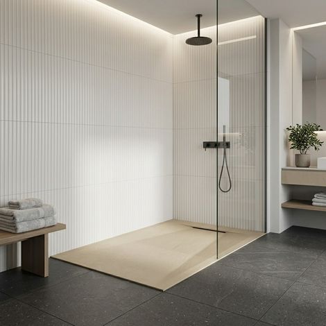 PixL 120x80 cm receveur de douche rectangulaire à poser en résine composite avec surface effet pierre, moka (CERAPX12080M) (1/5)