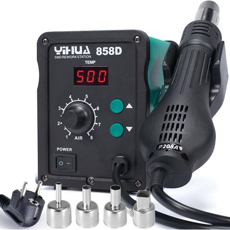 station de soudage à air chaud 700W pour soudure et dessoudage SMD avec contrôle de température PID, fonction de démarrage/arrêt auto, température et volume d'air réglable(EU plug) (1/5)