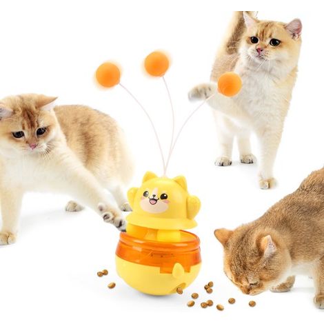 Juguetes para gatos, Dispensador de comida para gatos, Juguetes interactivos para gatos, Juguetes para combatir el aburrimiento, Amarillo (1/5)