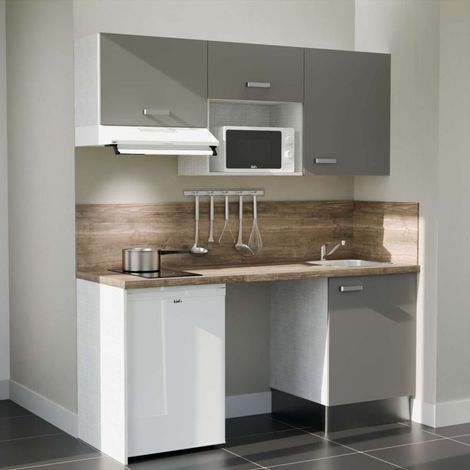 Kochnischen K55L-PT - 180 cm - Laminatplan, spüle Edelstahl, - Graue Front - Laminatplatte aus Holz - Kredenzen ja + Haushaltsgeräte weiß (1/5)