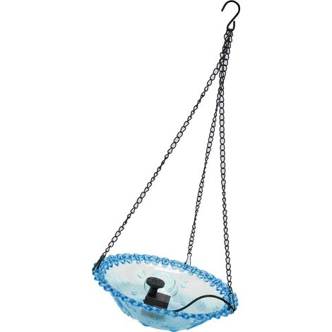 Abreuvoir fontaine oiseaux plastique suspendu alimenté USB mangeoire colibri jardin cour terrasse pelouse extérieur bleu (1/5)