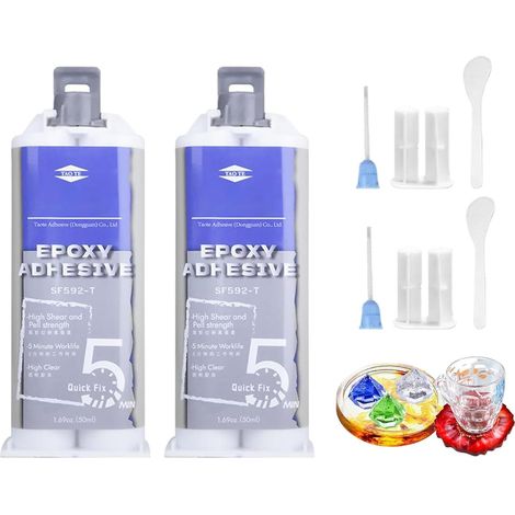 Colle Epoxy,2PCS Colle Power Epoxy,Résine Époxy Transparente,Colles Réparatrice Métal,Colles Resine à Réparation Rapide,pour Bois,Plastique,Métal,Verre,Céramique (1/5)