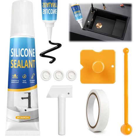 Silicone noir sanitaire, 150 ml, silicone pour salle de bain pour intérieur et extérieur, salles de douche, cuisines, toilettes et bords de piscine (noir) (1/5)