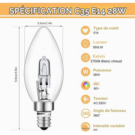 E14 28W Dimmable Clear C35 Candle Bulb Warm White 2700K E14 Screw Light Bulb for Chandeliers, Wall Lamps, Table Lamps, 350LM (1/3)