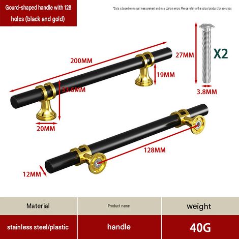 CYUNSHOP Lot de 5 poignées en T à embase évasée – Entraxe 128cm, Noir+Or bicolore, pour armoires et meubles. (1/5)