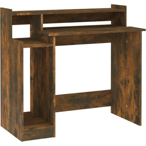 Desk with LED Lights Smoked Oak 97x45x90 cm Engineered Wood vidaXL (1/4)